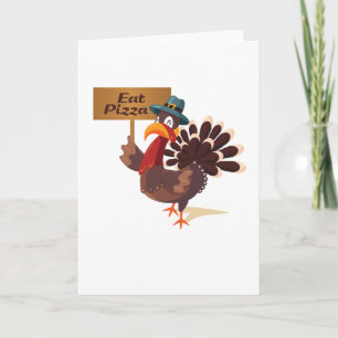 Eet Pizza Turkije Grappige Thanksgiving Feestdagen Kaart