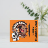 Eet Pizza Turkije Thanksgiving Briefkaart (Staand voorkant)