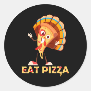 Eet Pizza Turkije Volwassene Vegan Funny Thanksgiv Ronde Sticker