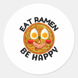 Eet Ramen Wees Gelukkig Kawaii Stijl Grappige Japa Ronde Sticker