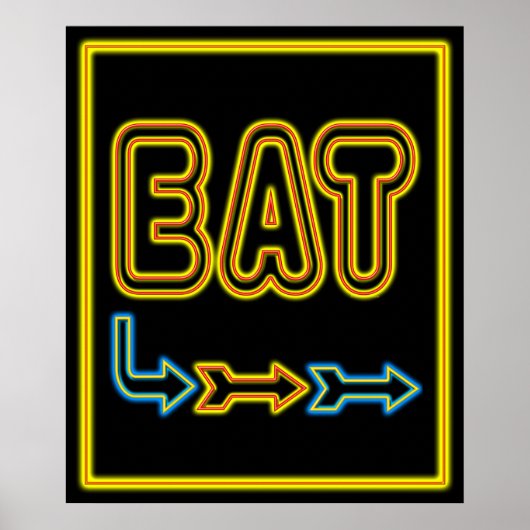 Eet Retro Restaurant Neon Sign Art Print (Voorkant)