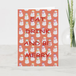 Eet rood van drink het rode sneeuwmannen feestdagen kaart
