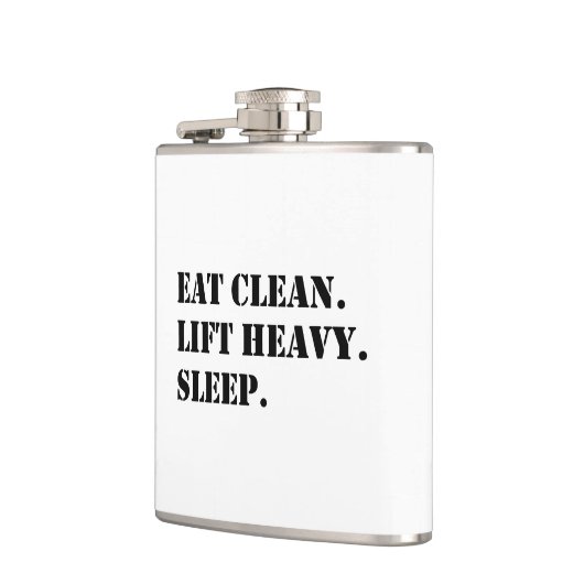 Eet schoon. Lift Heavy. Slaap. Heupfles (Links)