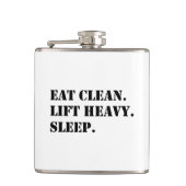 Eet schoon. Lift Heavy. Slaap. Heupfles (Voorkant)