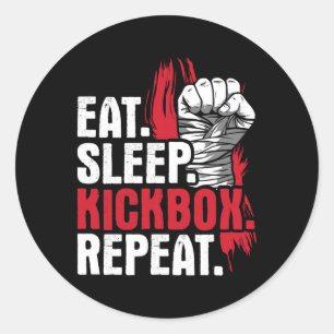 Eet Sla Kickbox Herhaal - Kickboksen Vechtkunst Ronde Sticker