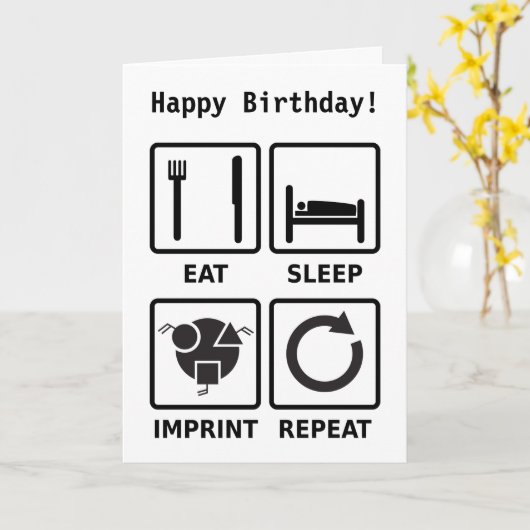 Eet, slaap, afdruk, herhaal verjaardagskaart kaart (Gele Bloem)