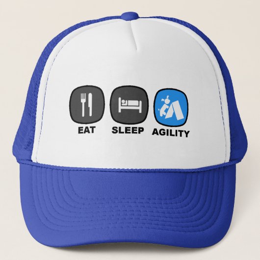 Eet. Slaap. Agiliteit. Blauw. Trucker Pet (Voorkant)