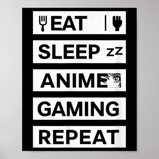 Eet Slaap Anime Gaming Herhaal Otaku Gamer Humor Poster (Voorkant)
