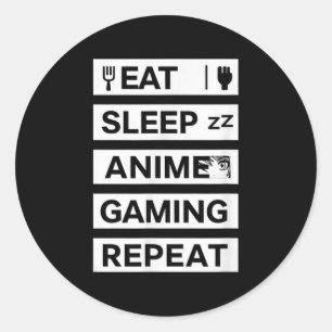 Eet Slaap Anime Gaming Herhaal Otaku Gamer Humor Ronde Sticker