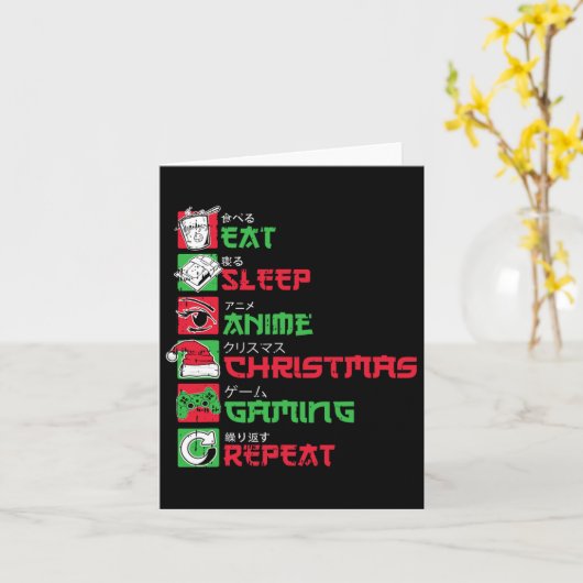 Eet Slaap Anime Gaming Kerst Pyjama X-mas Holi Kaart (Gele Bloem)
