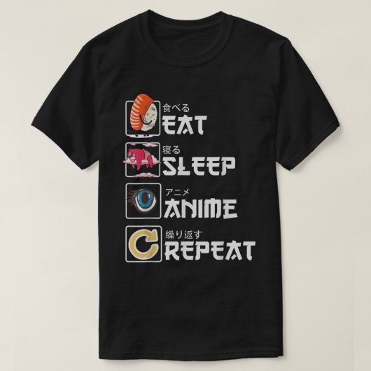 Eet Slaap Anime Herhaal Design T-shirt (Design voorkant)