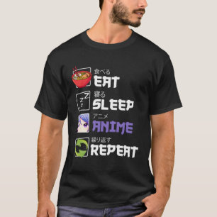 Eet Slaap Anime Herhaal Grappige Otaku Anime Kawai T-shirt
