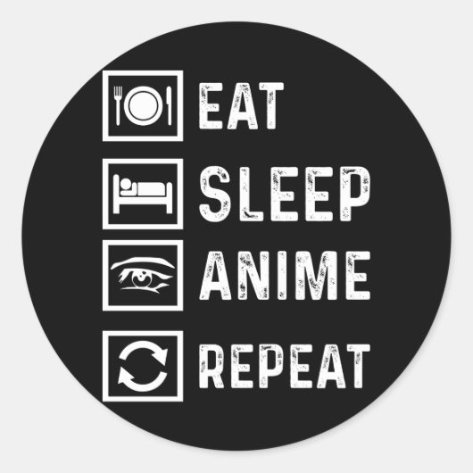 Eet Slaap Anime Herhaal Manga Japans grappig gesch Ronde Sticker (Voorkant)