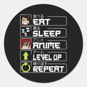 Eet Slaap Anime Level Up Herhaal Otaku Anime Manga Ronde Sticker