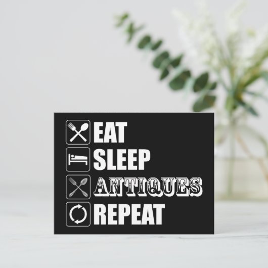 Eet. Slaap. Antieke. Herhaal Briefkaart (Staand voorkant)