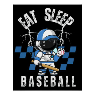 Eet Slaap Baseball Speler Grappig Baseball Perfect Poster