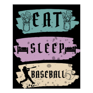 Eet Slaap Baseball Speler Grappig Baseball Perfect Poster
