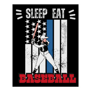 Eet Slaap Baseball Speler Grappig Baseball Perfect Poster