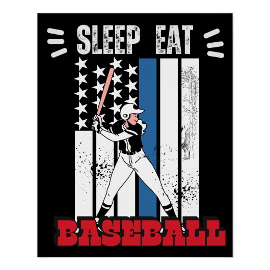 Eet Slaap Baseball Speler Grappig Baseball Perfect Poster (Voorkant)