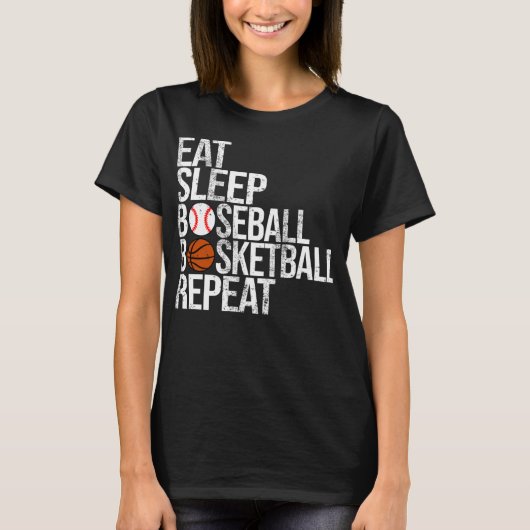 Eet Slaap Basketbal Herhaal Grappige Bal T-shirt (Voorkant)