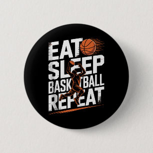 Eet Slaap Basketbal Herhaal, Speler, Jongens, Meis Ronde Button 5,7 Cm