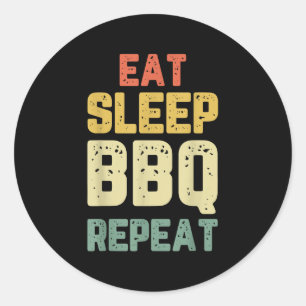 Eet Slaap BBQ Herhaal Barbecue Barbeque Fun Ronde Sticker