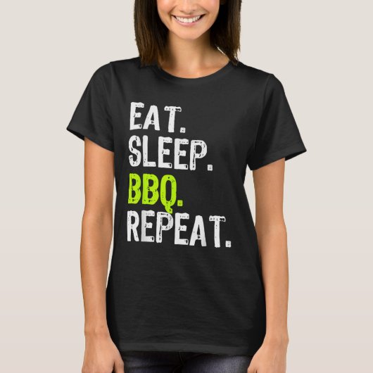 Eet Slaap BBQ Herhaal Barbecue Grappig T-shirt (Voorkant)