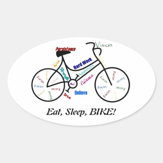 Eet, Slaap, BIKE! Fun Motivatie Words for Biker Ovale Sticker (Voorkant)