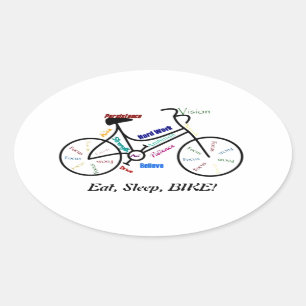 Eet, Slaap, BIKE! Fun Motivatie Words for Biker Ovale Sticker