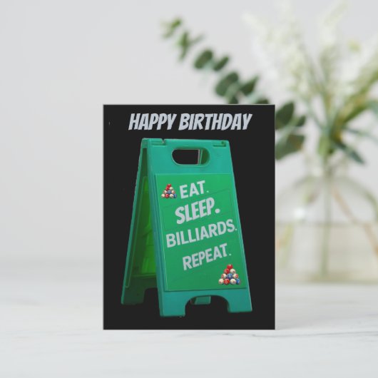 Eet slaap biljart herhalen plastic teken groen briefkaart (Staand voorkant)