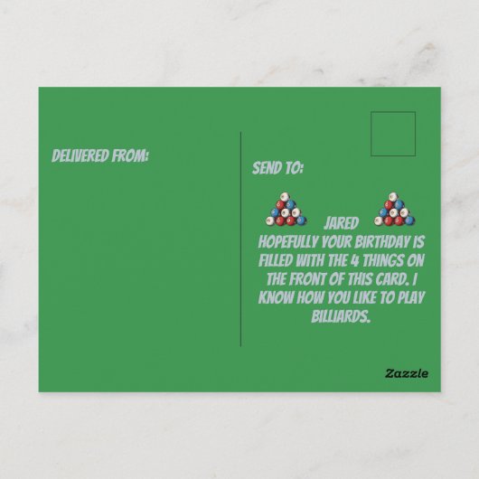 Eet slaap biljart herhalen plastic teken groen briefkaart (Achterkant)