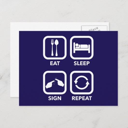 Eet. Slaap. Bordjee. Herhaal. ASL-briefkaart. Briefkaart (Voorkant / Achterkant)