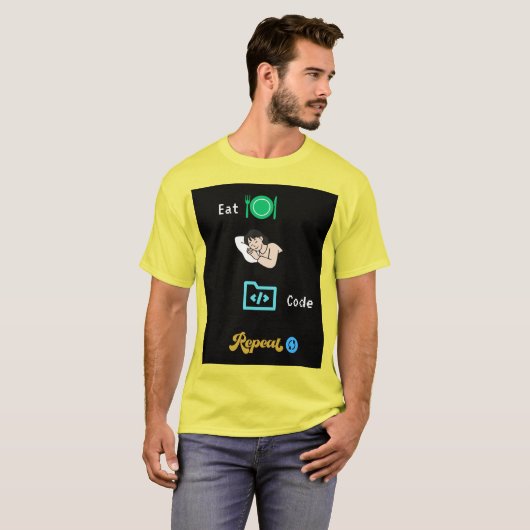 Eet Slaap Code Herhaal T-Shirt - Grappige programm (Voorkant volledig)