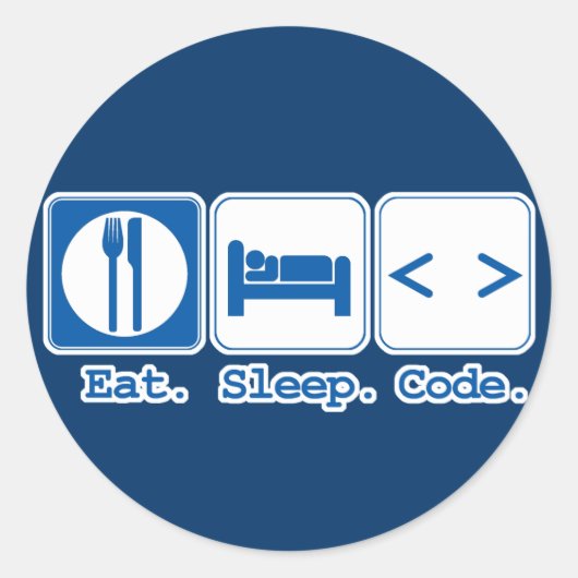 eet slaap code (html) ronde sticker (Voorkant)