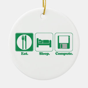 eet slaap computer (groen) keramisch ornament