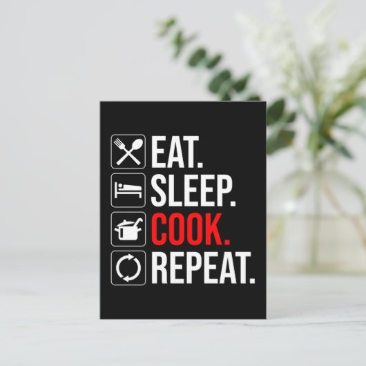 Eet. Slaap. Cook. Herhaal Briefkaart (Staand voorkant)