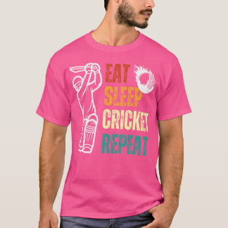 Eet Slaap Cricket Herhaal Cricket Speler Jeugd Man T-shirt