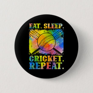 Eet Slaap Cricket Herhaal Veldsporten Cricketspele Ronde Button 5,7 Cm