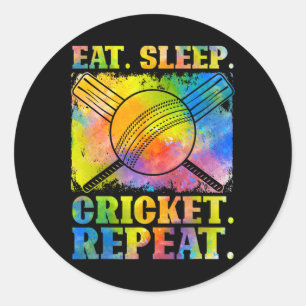 Eet Slaap Cricket Herhaal Veldsporten Cricketspele Ronde Sticker