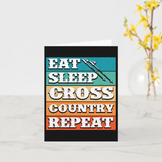Eet Slaap Cross Country Herhaal Skiër Wintersport Kaart (Gele Bloem)
