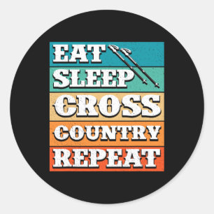 Eet Slaap Cross Country Herhaal Skiër Wintersport Ronde Sticker