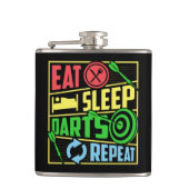 Eet Slaap Darts Herhaal Vinyl Wrapped Flask 6 oz. Heupfles (Voorkant)