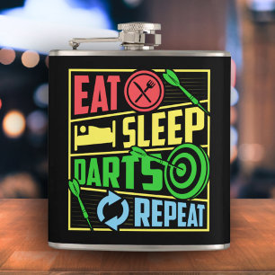 Eet Slaap Darts Herhaal Vinyl Wrapped Flask 6 oz. Heupfles