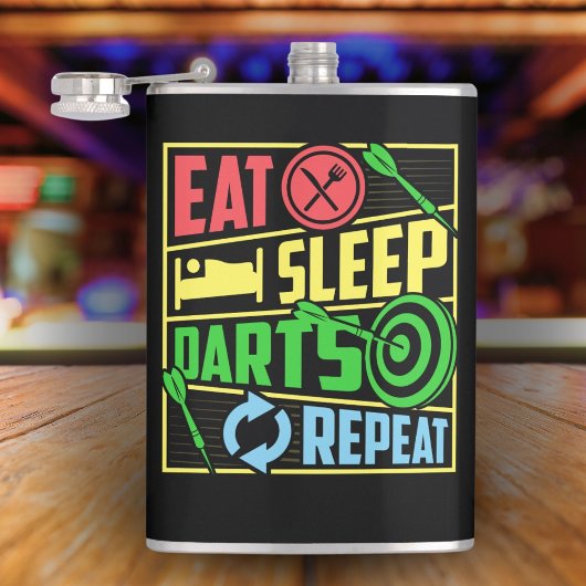 Eet Slaap Darts Herhaal Vinyl Wrapped Flask 8 oz. Heupfles