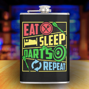 Eet Slaap Darts Herhaal Vinyl Wrapped Flask 8 oz. Heupfles