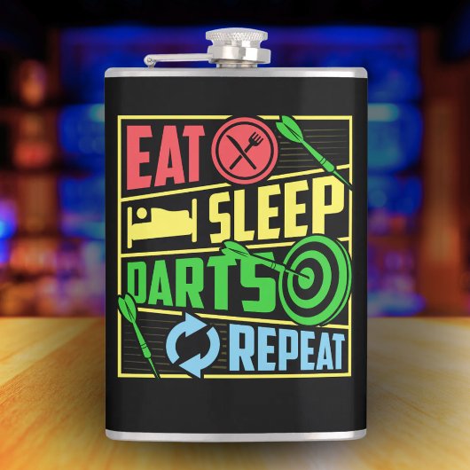 Eet Slaap Darts Herhaal Vinyl Wrapped Flask 8 oz. Heupfles