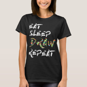 Eet Slaap Draw Herhaal Art Tekening Kostuumonderwi T-shirt