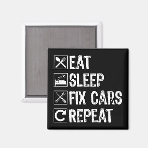 Eet slaap fix auto's herhalen grappige monteur vad magneet