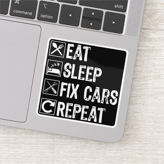Eet slaap fix auto's herhalen grappige monteur vad sticker (Detail)