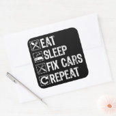 Eet slaap fix auto's herhalen grappige monteur vad vierkante sticker (Envelop)